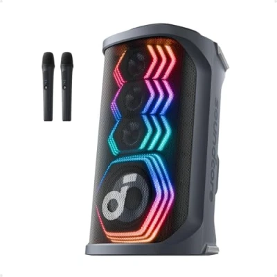 Imagen de Soundcore Rave 3S Altavoz Bluetooth para Karaoke, 2 micrófonos inalámbricos, Sonido de 200 W, eliminación Voz con IA, potenciador Voz, reverberación, Luces, 12h