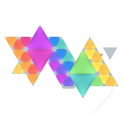 Imagen de Nanoleaf Shapes Mini Triangle Starter Kit Bundle, 32 Triángulos Luminosos Led RGBW (28 + 4 Triángulos) Apliques de Pared Interior Modulares, Luces Inteligentes 16M Colores WiFi