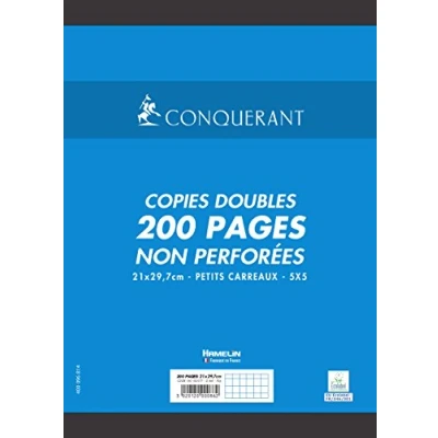 Imagen de Conquérant hojas simples perforadas A4 90 G 200 páginas Copies Doubles non perforées pages 70g Petits carreaux 5x5 Perforation 9 trous Fabriqué en Normandie, France