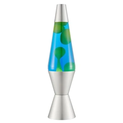 Imagen de LAVA® Lámpara 2124, cera verde, líquido azul, base y tapa plateados, original de 14,5 pulgadas. movimiento marca