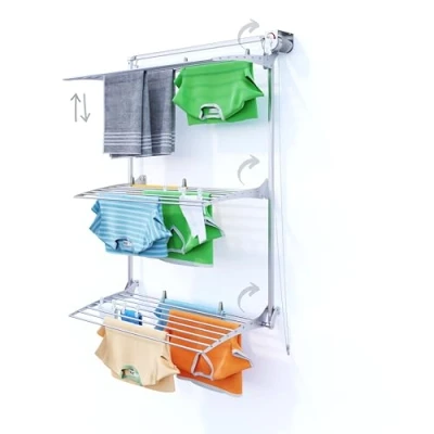 Imagen de foxydry Tower tendedero de pared, pared vertical, retráctil plegable para interior y exterior, 108 x 52 137 cm (108 cm, gris derecho)
