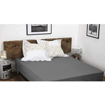 Imagen de HOME LINGE PASSION, Sábana Bajera Gris Oscuro 180 x 200 +35 cm, 100% algodón de 57 Hilos (Label Oeko Tex)