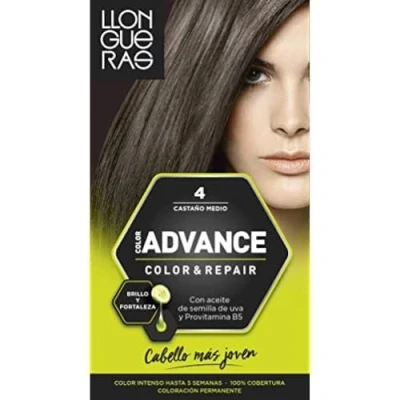 Imagen de Llongueras Color Advance &amp; Repair, Coloración Permanente, con Vitamina E y Provitamina B5, Duradero hasta 5 Semanas, Cuida, Hidrata Protege el Cabello, Tono 4 Castaño Medio