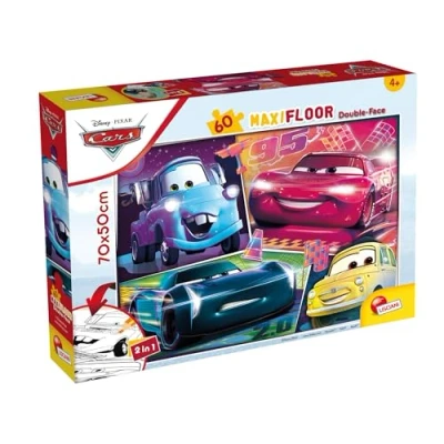 Imagen de Liscianigiochi Puzzle Maxi Floor para niños de 60 piezas 2 en 1, Doble Cara con reverso colorear Disney Cars 3 64007