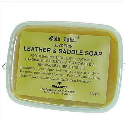 Imagen de Gold Label Jabón de glicerina dura, ideal para limpiar sillines, bolsos, tapicería, calzado y todos los productos cuero auténtico. (250 g)