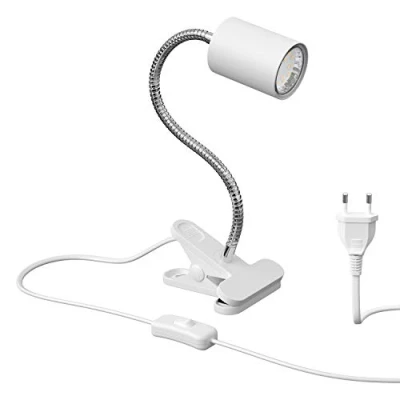 Imagen de ledscom.de lámpara de pinza WAIKA con cuello cisne e interruptor blanco mate, incl. LED GU10 (blanco cálido, 2.339W, 227lm, 110)