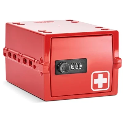 Imagen de Lockabox Mini™ Caja de almacenamiento pequeña con cerradura combinada 3 litros para alimentos, medicamentos y seguridad en el hogar Seguro BPA (rojo médico)