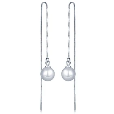 Imagen de Infinite U Pendientes largos con cadena de plata ley 925 y perla, 9 mm, para mujer,