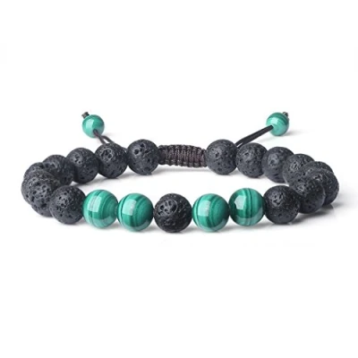 Imagen de COAI Pulsera Ajustable para Hombre y Mujer da Piedra de Lava Malaquita Natural Gema Preciosa