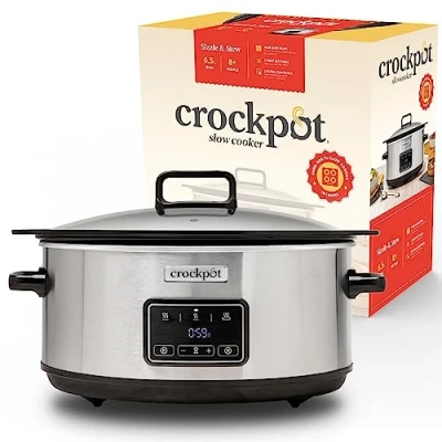 Imagen de Crockpot Olla digital de cocción lenta Sizzle &amp; Stew 6.5 L (8+ Personas) Bol extraíble apto para placas inducción Carne y verduras Enchufe EU 2 Pin Acero inoxidable [CSC112X]