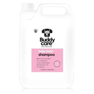 Imagen de Buddycare Baby Fresh Dog Shampoo Champú para perros molestos a partir de 8 semanas cachorros con aloe vera y provitamina B5 (5 L)