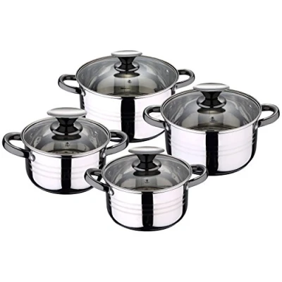 Imagen de San Ignacio Premium Dina Bateria de cocina 4 piezas, acero inoxidable, 1.9L 2.7L 3.5L 5.1L, apta para todo tipo cocinas incluido inducción, Gris, Pack 8 pcs