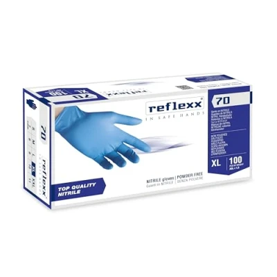 Imagen de Reflexx R70 / XL Guantes de nitrilo sin polvo, X Large, azul claro, paquete 100