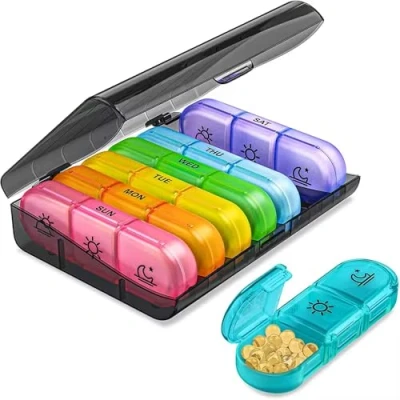Imagen de Tinkipaly Pastillero Semanal 3 Tomas Español, Diario 7 Dias, Dosificador de Comprimidos con 21 Compartimentos, Organizador Pastillas para Viaje (Negra)
