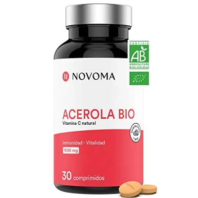 Imagen de Acerola Orgánica 1000 mg Vitamina C 100% natural Reduce la fatiga y apoya el sistema inmunológico 30 Comprimidos Aroma a bayas silvestres Sin azúcar Novoma (ex Nutrivita)