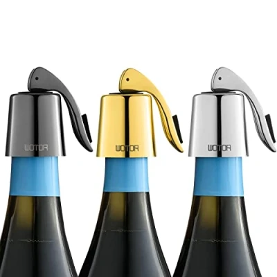 Imagen de WOTOR tapón de vino acero inoxidable, botella con cierre hermético silicona, accesorio reutilizables, a prueba fugas mantener fresco, paquetes 3 (Tricolor)