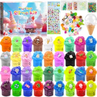 Imagen de ZHHGOO 36 Kits de Fluffy Butter Slime,Suministros Slime Claro para niños,Juguetes Masilla Slime,Juguete aliviar el estrés,Slime súper elástico niños favores Fiesta Limo