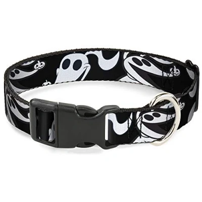 Imagen de Buckle Down Collar de Perro con Clip plástico Pesadilla Antes Navidad Zero Expressions Negro Blanco 9 a 15 Pulgadas 1.0 Ancho, Multicolor (DC BKSR WDY616 S)