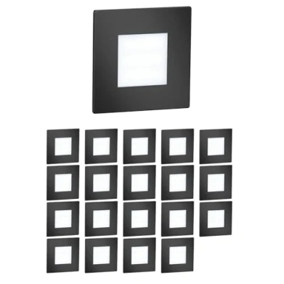 Imagen de ledscom.de 20 LED luz de escalera/luz pared empotrada FEX para interior y exterior, angular, negro, 85 x 85mm, blanco frío