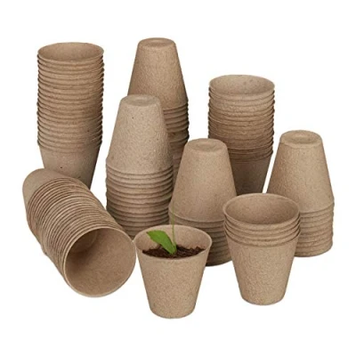 Imagen de Relaxdays Set 240 Semilleros, Biodegradables, Macetas Semillas Redondas, Planteros Pequeñas Celulosa, 7,5x8 cm, Natural