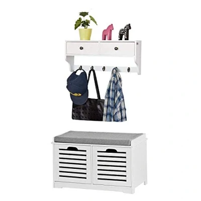 Imagen de SoBuy Mueble Recibidor Banco zapatero con perchero,blanco,FSR23 K W+FRG178 W,ES (Zapatero+Estante)
