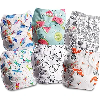 Imagen de Littles and Bloomz pañal reutilizable con bolsillo para bebé, de tela tamaño estándar, 6 pañales, FLP2 0606