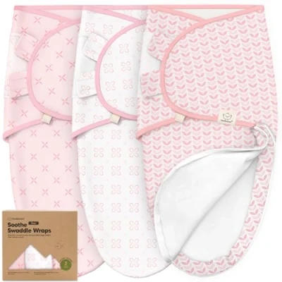 Imagen de 3 Piezas Sacos De Dormir Con Cremallera Para Bebé Saco Recién Nacidos 0 a Meses, Pañal Nacidos, Pañales Bebés Fáciles Cambiar, Mantas Guardería (Blossom)