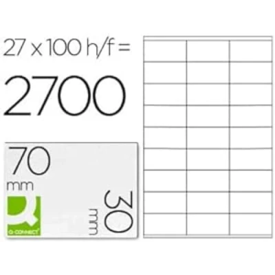 Imagen de Q Connect Etiqueta Adhesiva KF10642 Tamaño 70X30 Mm Fotocopiadora Láser Ink Jet Caja Con 100 Hojas Din A4