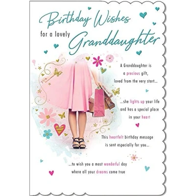 Imagen de Piccadilly Greetings Tarjeta de cumpleaños tradicional para nieta 9 x 6 pulgadas, rojo, azul, marrón, gris y rosa