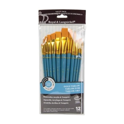 Imagen de Royal &amp; Langnickel Set de brochas, taklon, Medio (12 Piezas) Color Dorado