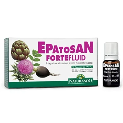 Imagen de Naturando Epatosan Forte Fluid Complemento Alimenticio Para La Función Hepática con Colina, Alcachofa y Cardo mariano 10 Viales ml Sin Gluten Vegano