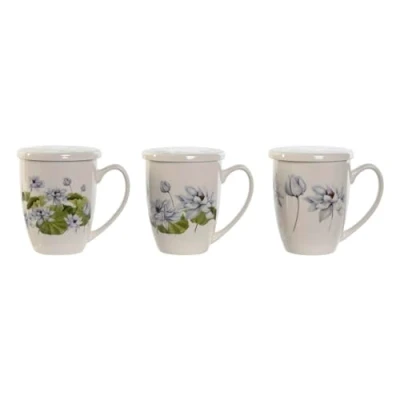 Imagen de DKD Home Decor Taza con Filtro para Infusiones Azul Blanco Verde Acero Inoxidable Porcelana 380 ml (3 Unidades)