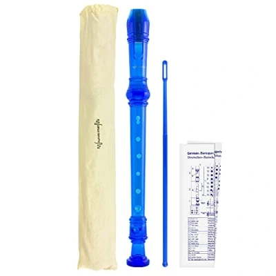 Imagen de Flauta dulce soprano escolar de 3 piezas, incluye barra limpieza, tabla dedos y bolsa transporte, color azul World Rhythm WR 801