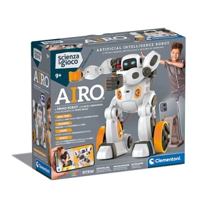 Imagen de Clementoni Ciencia y Juego de Robotics Airo, Robot ensamblar, para niños 9 años, con aplicación dedicada tecnología AI, imitación Movimientos Inteligencia Artificial, 6 Motores, Idioma