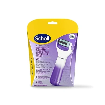 Imagen de Scholl Expert Care 2 en 1 File &amp; Smooth Eliminador de callos eléctrico para pies suaves y sedosos, color morado