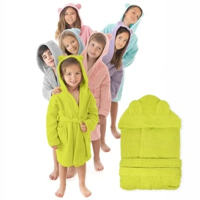 Imagen de LEBENGOOD Albornoz Niños Niñas unisex, Infantil con Orejas 100% Algodón OEKO TEX® 2 Bolsillos, Cinturón, Capucha, Albornoces e Niño niña, adolescente (Oreja Lima 11 12)