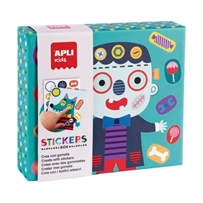 Imagen de APLI Kids 19139 Juego de gomets distintas formas en caja cartón modelo MONSTRUOS pegatinas para completar las ilustraciones