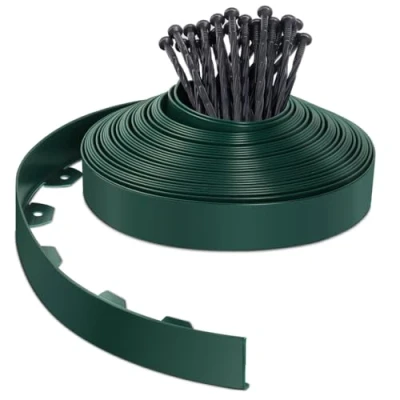 Imagen de VOUNOT Borde Jardín Césped Flexible de PVC, Delimitadores Bordes para Jardín, Bordura Exterior Tierra Cenefa Parterres con 40 Clavijas, Longitud 20m Altura 5cm, Verde