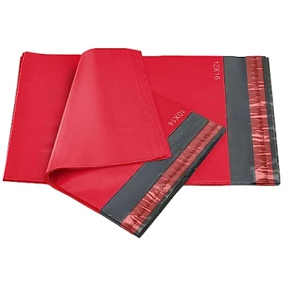 Imagen de 50 bolsas de polietileno para envíos postales color rojo, autoadhesivas, 2 tamaños, 25 cada iSOUL correo pequeñas a grandes, embalaje correo, varios sobres
