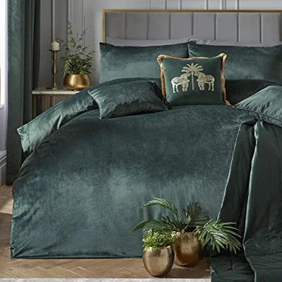 Imagen de Laurence Llewelyn Bowen Montrose Juego de Funda edredón y Almohada Terciopelo Lujo, tamaño Doble Color Verde Botella