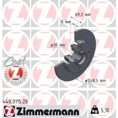 Imagen de ZIMMERMANN Disco de freno PEUGEOT: 207 Hatchback, 307 SW, CITROËN: C4 I Coupé, DS3 OPEL: Crossland X