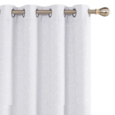 Imagen de Deconovo Lote de 2 Cortinas, Opacas, con Ojales, Blanco y Gris pálido, aislantes, Estampado Plateado, para el hogar Dormitorio, sólidas, 168 x 138 cm