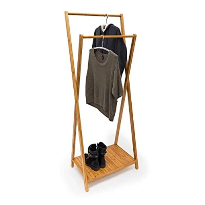 Imagen de Relaxdays Perchero con Zapatero Bambú, 156 x 56,5 40 cm, Burro Madera Colgador Ropa, Natural