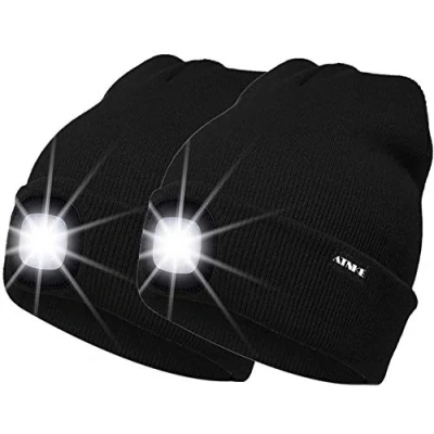 Imagen de ATNKE 2 Piezas Nueva LED Gorra con luz cálida,Unisex USB Recargable Sombrero para Correr Ultra Brillante 4 lámpara de Impermeable Multicolor/Black