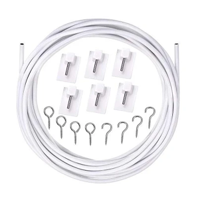 Imagen de XCOZU alambre de cortina con ganchos autoadhesivos, red, juego y ojales, kit cable para colgar (3 metros, 4 pares)
