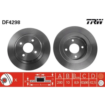 Imagen de TRW DF4298 Disco de freno 280 10 4 108 macizo barnizado FORD: Focus Mk1 Hatchback