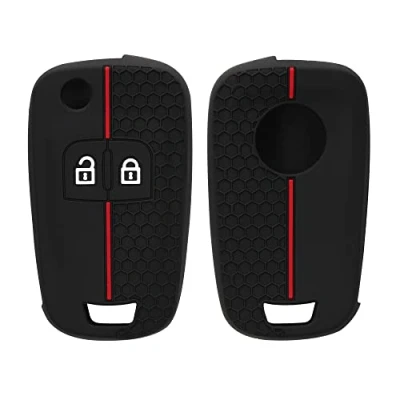Imagen de kwmobile Carcasa Compatible con Llavero de Opel Chevrolet Llave Coche Plegable 2 Botones Funda para Mando Silicona Negro/Rojo