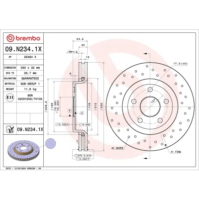 Imagen de BREMBO Disco de freno JEEP: GRAND CHEROKEE 4 330mm 32mm 5 perforado/ventil. int. 09.N234.1X 2AMV4762AC,52124762AB,52124762AC,52124762AD