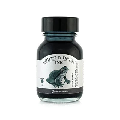Imagen de Octopus Write and Draw Ink 458 Grey Frog tinta impermeable para escritura y dibujo, de caligrafía, resistente a la luz pluma estilográfica, gris, 50 ml