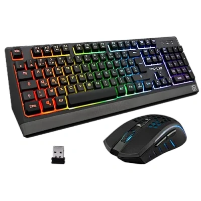 Imagen de The G Lab Combo Tungsten Ensemble Clavier et Souris Gamer Sans Fil Rétro Éclairés Gaming Wireless AZERTY + 2400 dpi Pack pour PC PS4 PS5